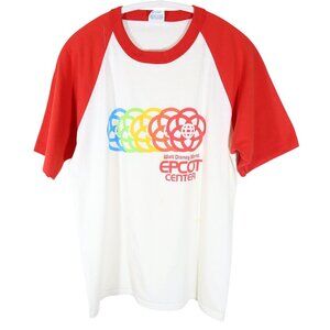Vintage 80s EPCOT CENTER Rainbow Baseball Tee T Shirt Single Stitch Size L